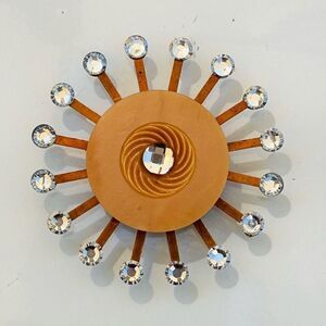 Upcycled Atomic Starburst Refrigerator Magnet Buttons Rhinestones Peach Swirl